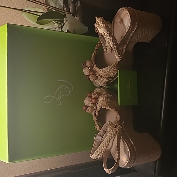 NEW SAM EDELMAN TATE EGGSHELL RAFFIA PLATFORM SANDALS SIZE 9.5 - Picture 7 of 15